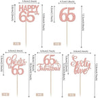 30 Pack 65th Birthday Cupcake Toppers Glitter Sixty-five Cheers to 65 Cupcake Picks Hello 65 Cake Decorations for Happy 65th Birthday Anniversary Party Supplies Rose Gold