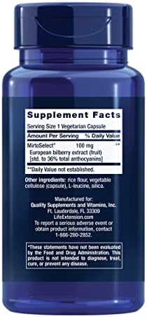 Life Extension Standardized European Bilberry Extract, 100 mg, MirtoSelect® Vaccinium myrtillus, Eye Health, Circulation, Lubrication, Gluten-Free, Non-GMO, Vegetarian, 90 Capsules