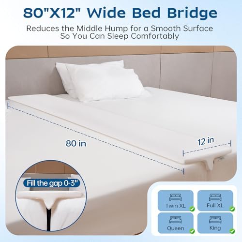 ENITYA 12" Wide Split King Gap Filler for Adjustable Bed, Fits 0–3″ Gap, Bed Bridge Twin XL to King Converter, Mattress Connector with Removable Cover, Suit for Guest/Hotel/Family Room, Easy Install