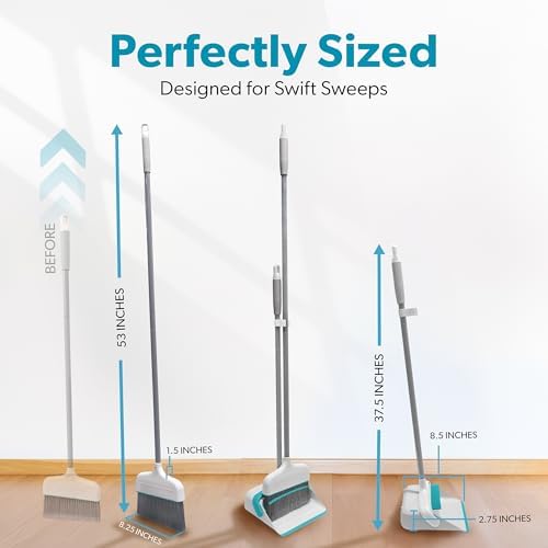 BLACK+DECKER Butler Broom and Dustpan Set for Home, Short Handle, Stand Up and Lightweight Space Saving Dust Pan and Broom Combo for Kitchen, Living Room, Bathroom, Lobby Floor Use
