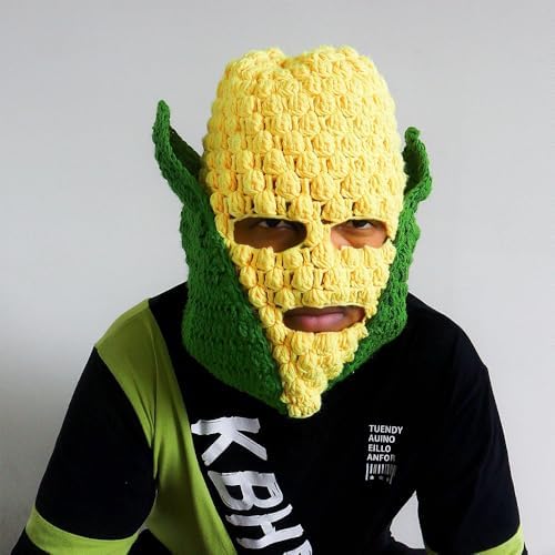 Knitted Corn Balaclava Mask, Unisex Winter Pullover Beanie Hat Neck Warmer Halloween Cosplay Dress Up for Men Women Yellow