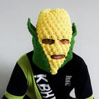 Knitted Corn Balaclava Mask, Unisex Winter Pullover Beanie Hat Neck Warmer Halloween Cosplay Dress Up for Men Women Yellow