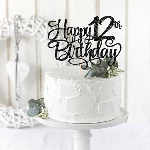 Rsstarxi 1 Pack Black Happy 12th Birthday Cake Topper Cheers to 12 Years Old Birthday Cake Pick Decorations for Celebrating Boys Girls 12th Birthday Anniversary Party Decorations Supplies