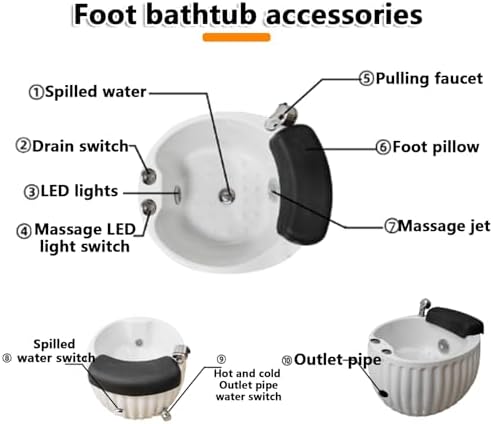 Pedicure Foot Spa,Acrylic Massage Footbath,Portable Bathtub Pedicure Bowl,Foot spa with Heat and Massage and Colorful Lamp Jets,with Automatic Drain Pump,Large Size Soak Tub Bath