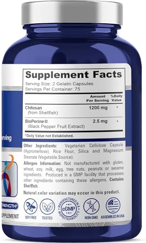 NusaPure Chitosan 1200mg 150 Caps (Non-GMO & Soyfree) with Bioperine