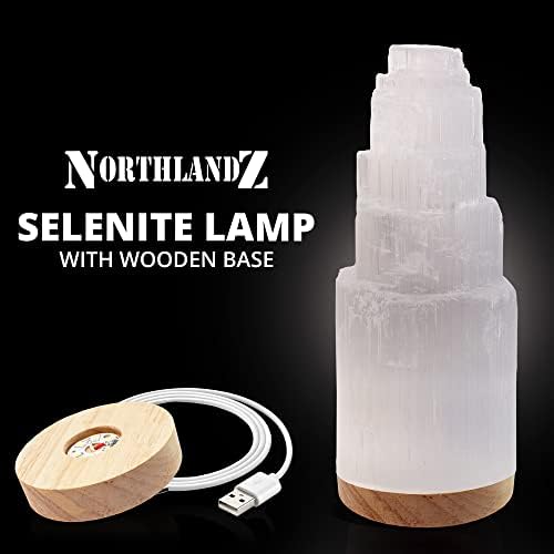 Selenite Crystal Lamp 20cm, Hand Crafted Wooden Base Moroccan Lamp, Selenite Lamp for Smudging, Healing & Meditation, Best for Gift (ETL Certified)