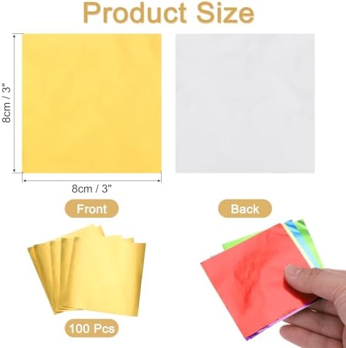 MECCANIXITY 100 Pcs Foil Candy Wrappers, 3" x 3" Gold Chocolate Foil Wrappers Glossy Texture Square Aluminum Foil Wrapping Paper Sheet for DIY Candies Party Favors Decorations