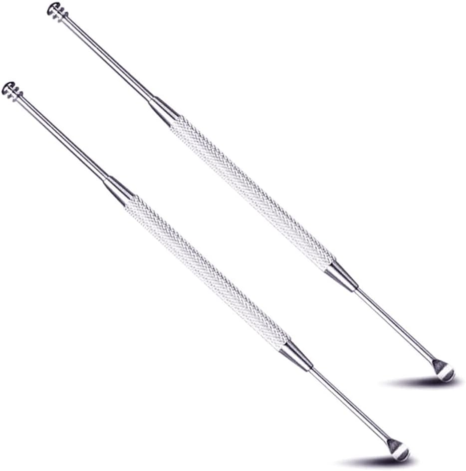 2 Pack - Stainless Steel Ear Spoon Portable Double-Ended Ear Pick Ear Wax Removal Tools Cleaning Ear Cleaner Spoon Spiral Ear Clean Tool