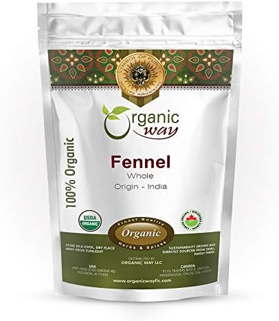 Organic Way Fennel Seed Whole (Foeniculum vulgare) - Improve Digestion | Organic & Kosher Certified | Raw, Vegan, Non GMO & Gluten Free | USDA Certified | Origin - India (1LBS / 16Oz)