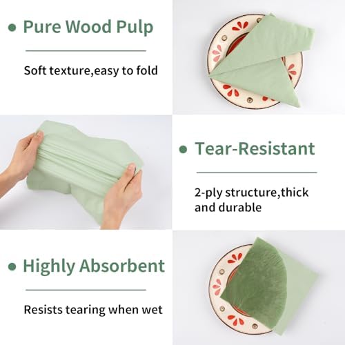 100 Pack Cocktail Napkins, 2-Ply 5x5 Inch Beverage Napkins, Square Edged Disposable Paper Napkins for Wedding, Birthday Party, Dinner, Coffee Bar (Sage Green)