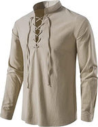 Men's Long Sleeve Shirts Retro Style Lace up for Medieval,Viking,Hippie Halloween Cosplay Pirate Renaissance Costume