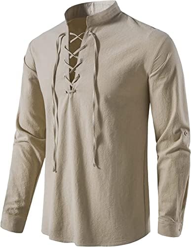 Men's Long Sleeve Shirts Retro Style Lace up for Medieval,Viking,Hippie Halloween Cosplay Pirate Renaissance Costume