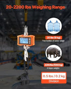 VEVOR Digital Crane Scale, 2200 lbs/1000 kg, Industrial Heavy Duty Hanging Scale with Remote Control, Cast Aluminum Case & LCD Screen, High Precision for Construction, Factory, Farm, Hunting (Orange)