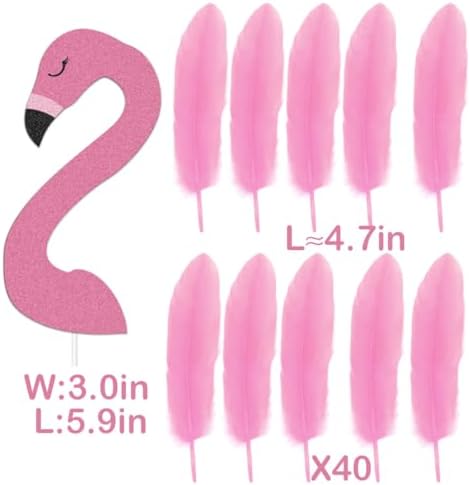Flamingo Cake Toppers with Flamingo head plumages Set for Birthday Party Supplies Decor