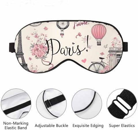 Paris Symbols Sleep Mask Romantic Travel in Paris Men Women Sleep Mask with Adjustable Strap Eye Cover Eye Shade for Travel, Nap,Meditation