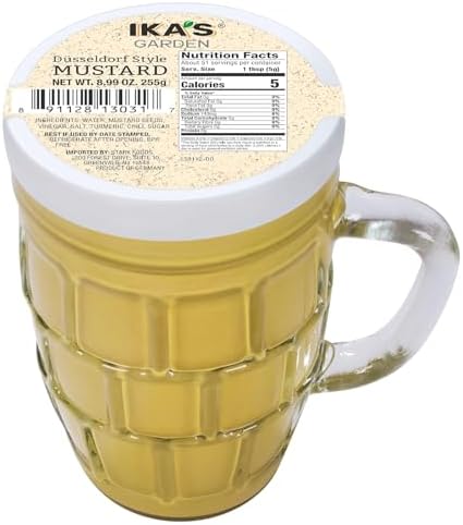 Ika’s Garden Düsseldorf Style Mustard – Smooth & Spicy German Mustard in Reusable Beer Mug, 8.99 oz – BPA-Free Jar, Product of Germany