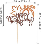 1 PCS Happy Thanksgiving Cake Topper Glitter Maple Leaf Pumpkin Happy Friendsgiving Cake Pick Fall Harvest Give Thanks Cake Decoration for Happy Thanksgiving Day Theme Party Supplies Orange