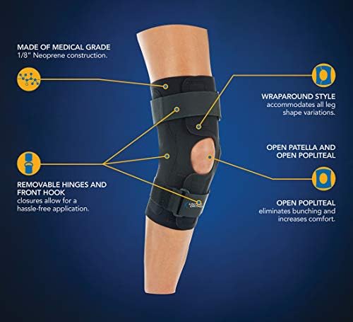 United Ortho Wraparound Hinged Knee Brace, Large, Black