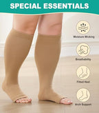 Plus Size Compression Socks: 2 Pairs Wide Calf Compression Toeless Stockings for Men Women - Open Toe 20-30 mmHg Compression Hose Support for Travel Nurses