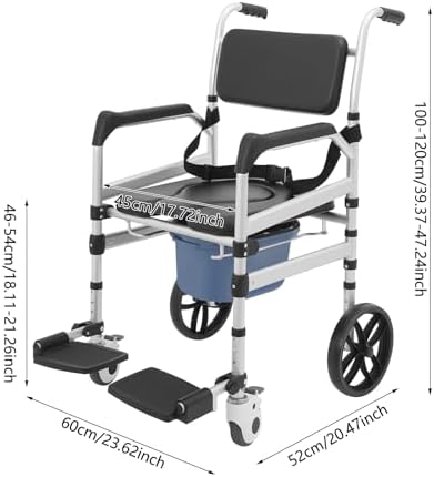 Foldable Shower Chair with Wheels, Rolling Shower Wheelchair Bedside Commode Chair with Arms, Portable Height Adjustable Bathroom Shower Chair for Seniors Adult Disabled (U-Shaped)