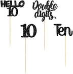 Gyufise 24Pcs Black Glitter 10th Birthday Cupcake Toppers Double Digits Cupcake Toppers Hello 10 Ten Cupcake Picks for 10th Birthday Party Cake Decorations Supplies