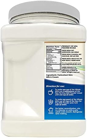 Non Fat Dry Milk Powder - 3 Pounds / 1.36 Kilo Jar (42+ Servings) - Proudly Made in America - Healthy Nourishing Essentials by Green Heights