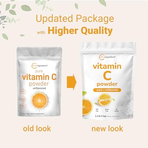 Micro Ingredients Pure Vitamin C Powder, 2.2lbs (1kg) | Unflavored Ascorbic Acid Supplements | Vitamins for Women & Men | Non-GMO, Gluten Free
