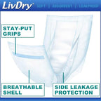LivDry Incontinence Pads for Women and Men, Long Length Insert, Extra Absorbency with Odor Control (30 Count)