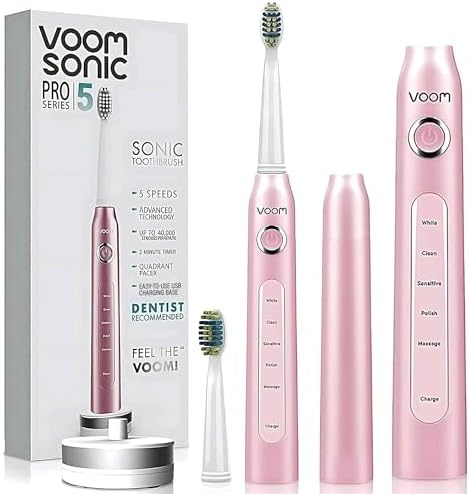 Voom Sonic Pro 5 Electric Toothbrush for Adults - Ultrasonic Electric Toothbrushes with Replacment Brush Head, Dentist Recommended Power Sonic Toothbrush with 5 Modes