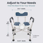Shower Chair U-Shape Seat (450lb) Heavy Duty - Padded Armrests and Back, Shower Chairs for Elderly and Disabled, Handicap, Shower Chair for Inside Shower, Adjustable Height - Blue