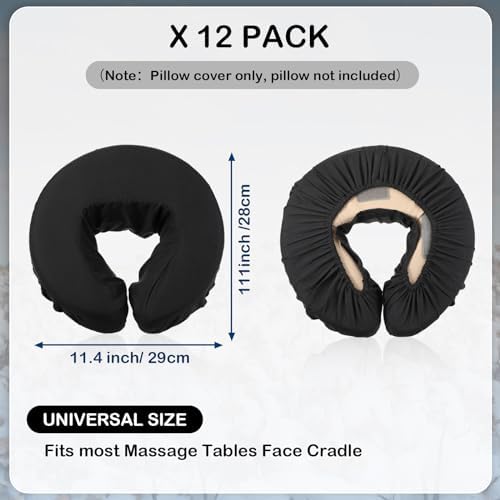 Tatuo 12 Pcs Face Cradle Covers for Massage Head Rest Microfiber Reusable Soft Thicker Massage Table Face Covers Oil Proof Headrest Cradle Sheets for Spa Beauty(Black)