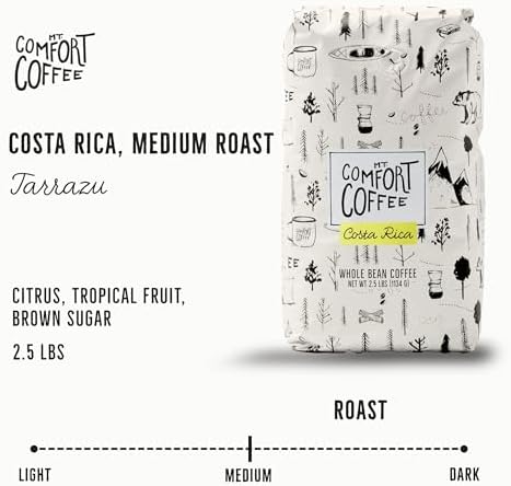 Mt. Comfort Coffee Costa Rica Medium Roast, 2.5lb - Sourced From Local, Costa Rican Coffee Farms - Roasted Whole Bean