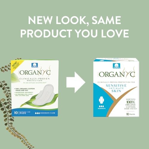 Organyc - 100% Certified Organic Cotton Feminine Pads - Sanitary Napkin with Wings for Women, Moderate Flow, Regular Absorbency, 60 Count (6 Pack of 10 Count)