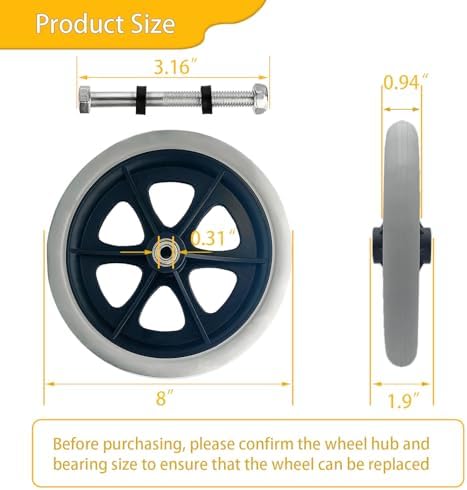 A pair of 8-Inch Solid Replacement Wheels Anti-Slip Front Wheels Rollator Walker Folding Hand Truck Replacement Wheels Accessories,Grey