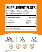 BulkSupplements.com BCAA 3:1:2 Powder - BCAA Supplements, Branched Chain Amino Acids Powder - Unflavored & Gluten Free, 1.5g per Serving, 100g (3.5 oz) (Pack of 1)
