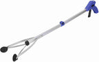 Folding Trash Grabber | 31.5 Inch Extendable Reach for Leaves/Garden/Home | Aluminum Alloy Garbage Picker Tool with Locking Clamp (Blue Handle)