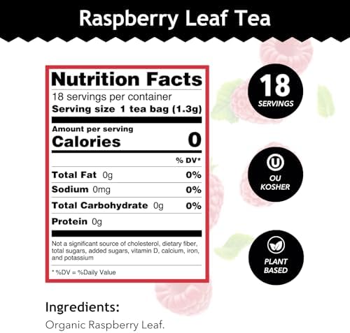 Buddha Teas - Organic Raspberry Leaf Tea - Herbal Tea - For Health & Wellbeing - With Vitamins, Antioxidants & Calcium - Clean Ingredients - Caffeine Free - OU Kosher - 18 Tea Bags (Pack of 1)