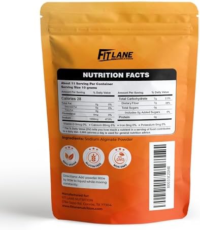 Sodium Alginate Powder 4 oz, Pure Food Grade Bulk Ingredient for Thickening, Premium Molecular Gastronomy Component - Non-GMO and Vegan - By Fit Lane Nutrition