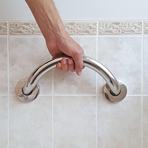 HEALTHCRAFT Plus Series Crescent Grab Bar for Bath and Shower Safety, 14.3 inch | Wall-Mounted Polished Chrome Handrail, ADA Compliant Bathroom Support for Seniors, 500 lbs Capacity