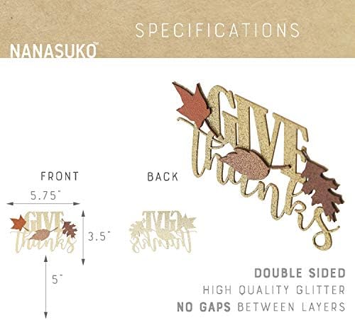 Thanksgiving Cake Topper - GIVE thanks - Double Sided gold glitter with fall colors leaves - Premium quality Made in USA