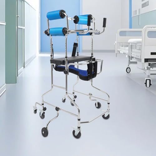 Walkers for Seniors, Walker Children with Cerebral Palsy, Hemiplegia Stroke Rehabilitation Standing Frame W/Infusion Holder,10-Level Height & 5-Level Width Adjustable for 59-71 Inch Adults