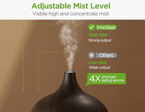 InnoGear Aromatherapy Diffuser & 10 Essential Oils Set, 400ml Diffuser Ultrasonic Diffuser Cool Mist Humidifier with 4 Timers 7 Colors Light Waterless Auto Off for Mother's Gift, Dark Wood Grain