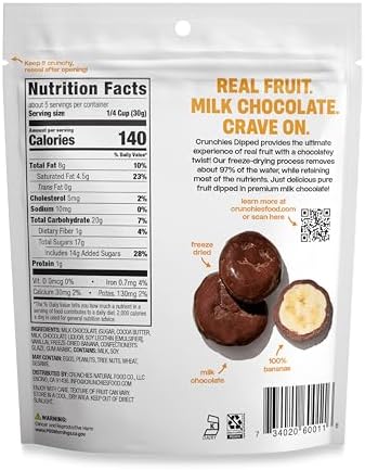 Crunchies Freeze-Dried Chocolate Covered Fruits - 100% All Natural Crispy Fruit Dipped in Premium Milk Chocolate, Non GMO, Kosher (Bananas, 5 Ounce (Pack of 6))