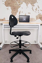 Chair Master Heavy Duty Durable Drafting Stool - Easy to Clean! Ergonomic Polyurethane Chair. Seat Height Adjustable w/Footring for Home, Automotive, Lab, Cleanroom (Non-Rolling Glides, Tall Stool).