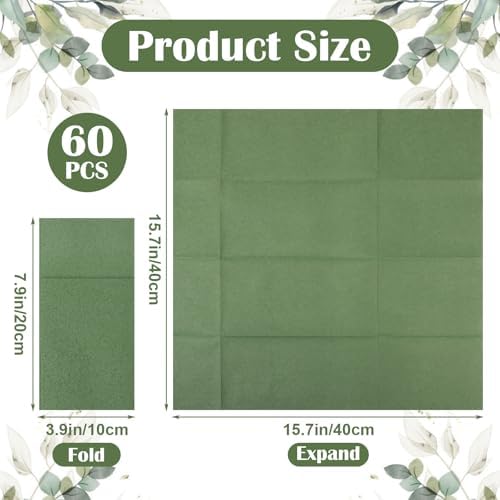 COMNICO 60 Pcs Green Napkins Disposable Linen-Feel Paper Napkins Bulk Pocket Linen Napkin Prefolded Cloth Hand Towel for Party Decoration Wedding Birthday Bridal Party