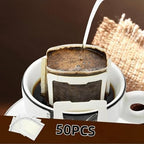 50 Count Hanging Ear Coffee Filter Bags - Disposable Portable Single Serve Drip Coffee Filters, Non-Woven Pour Over Pouches for Travel, Camping, Office & Home
