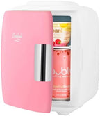 Cooluli Mini Fridge for Bedroom - Car, Office Desk & Dorm Room - Portable 4L/6 Can Electric Plug In Cooler & Warmer for Food, Drinks, Skincare Beauty & Makeup - 12v AC/DC & Exclusive USB Option, Pink