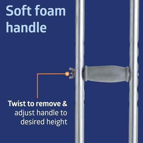 Medline Steel Push-Button Bariatric Crutches for Tall Adults - 650 lb. Weight Capacity, Adjustable, Heavy Duty Mobility Aid, 1 Pair