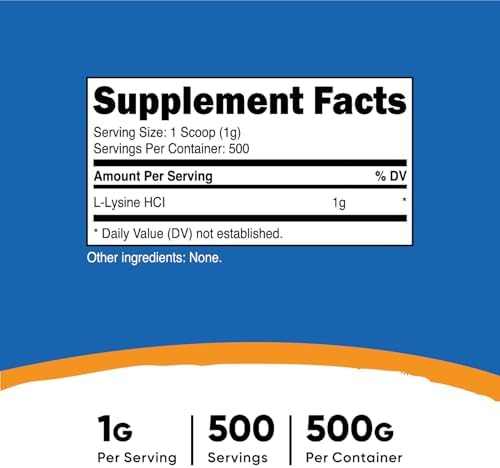 Nutricost L-Lysine Powder 500 Grams - Pure L-Lysine, Non-GMO, Gluten Free
