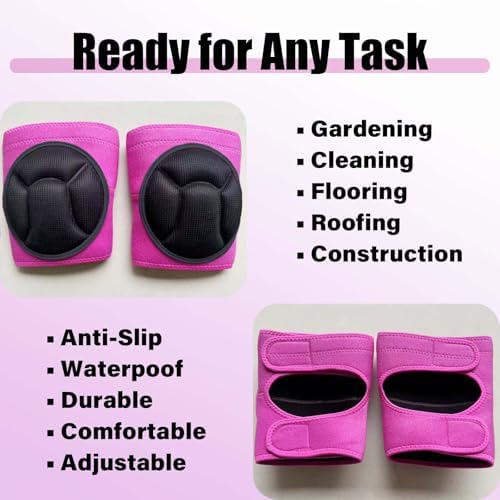Women' s Work Knee Pads for Gardening Cleaning Flooring, Thick Padded Foam Knee Pads for Large Legs, Comfortable Female Knee Protectors for Kneeling on Hard Concrete Tile Floors, Pink Extra Large